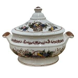 Vintage Porcelain Fruit Basket Soup Tureen Missing Ladle Made in Japan GUC